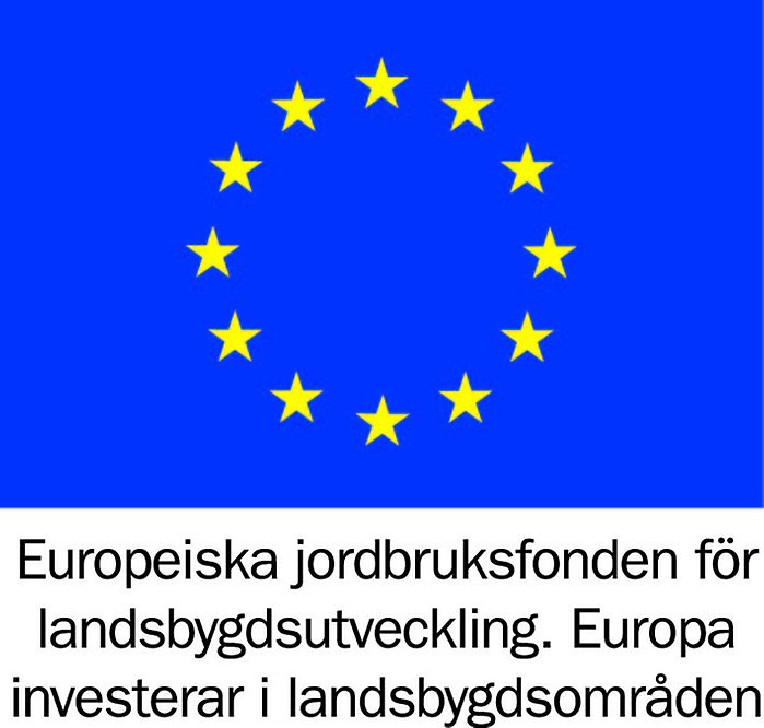 EU-flagga med text under: Europeiska jordbruksfonden för landsbygdsutveckling. Europa investerar i landsbygdsområden.