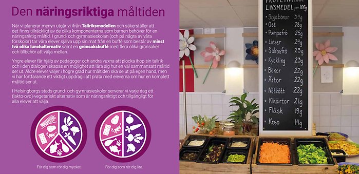 Ett uppslag ur Matpratsboken, som handlar om den näringsriktiga måltiden.