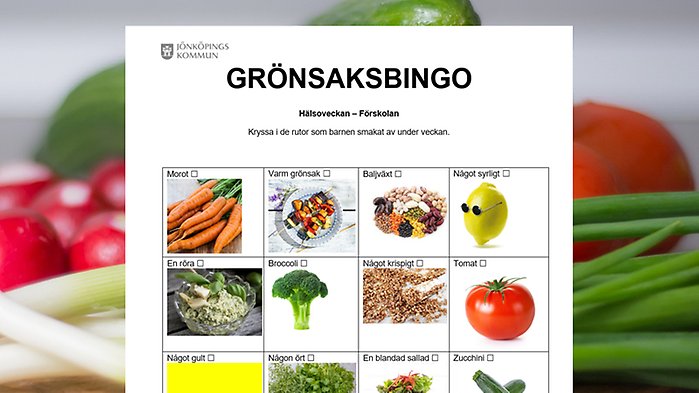 Grönsaksbingobricka för förskolan.