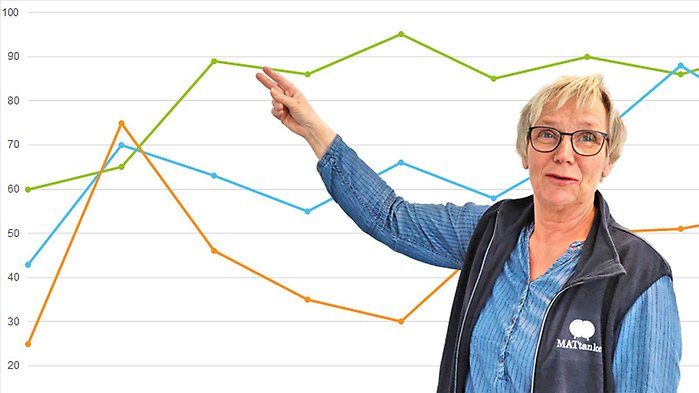 Projektledare Eva Sundberg syns i förgrunden framför ett diagram, projicerat på en vägg.